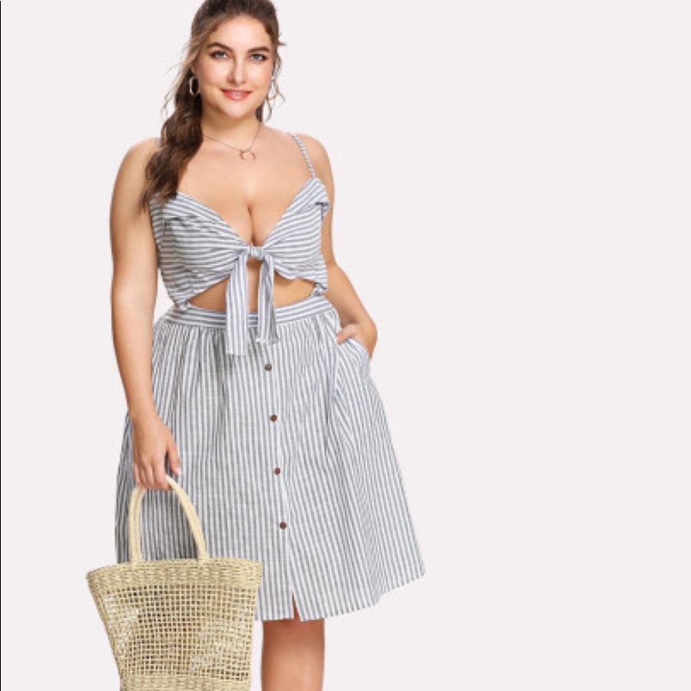 Bow Tie Front Stripe Slip Dress